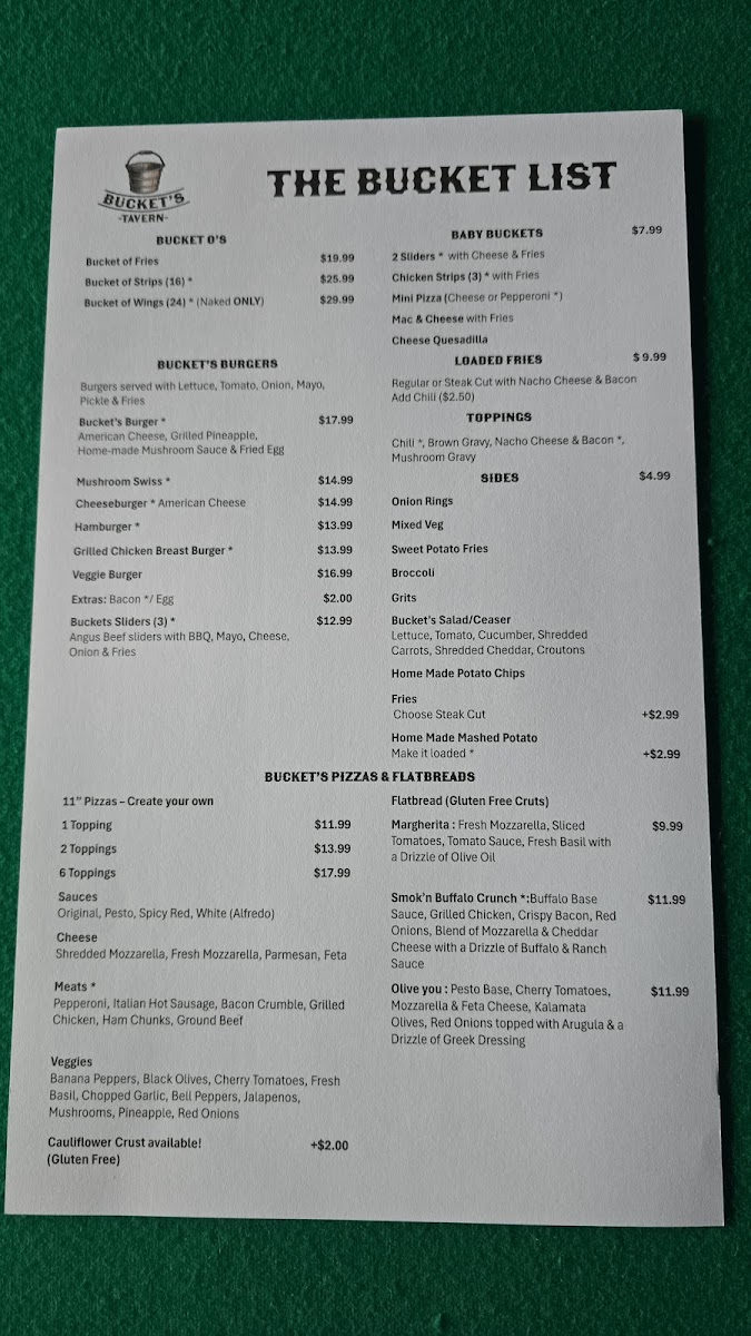 Buckets Tavern Photo Menu 2