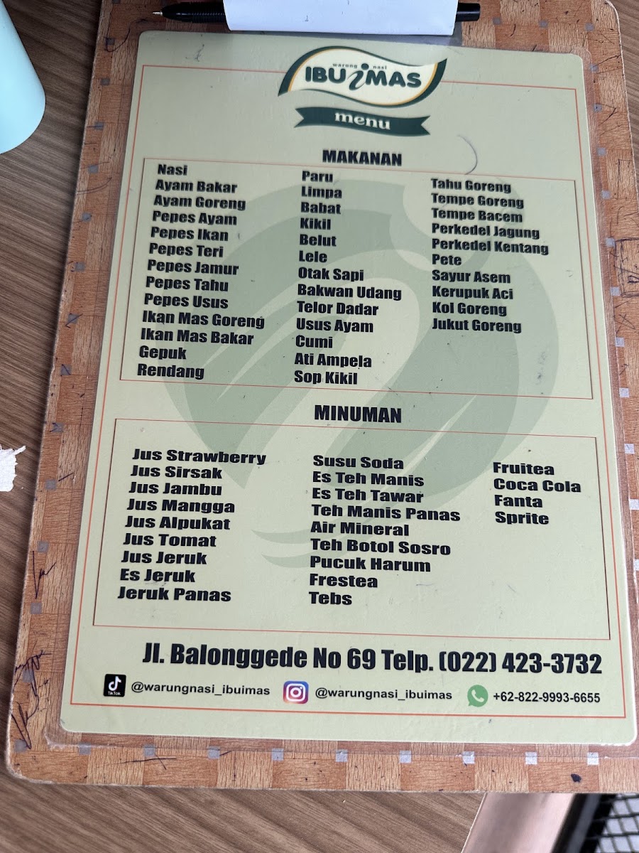 Warung Nasi Ibu Imas Photo Menu 7