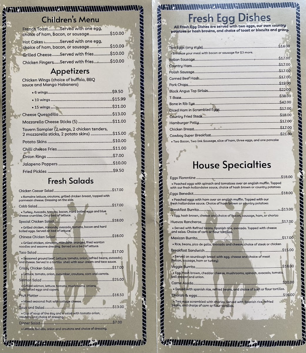 The Cowboy Tavern Photo Menu 1