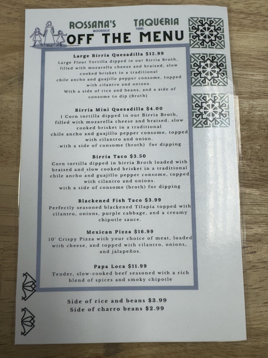 Rossana's Taqueria Photo Menu 1