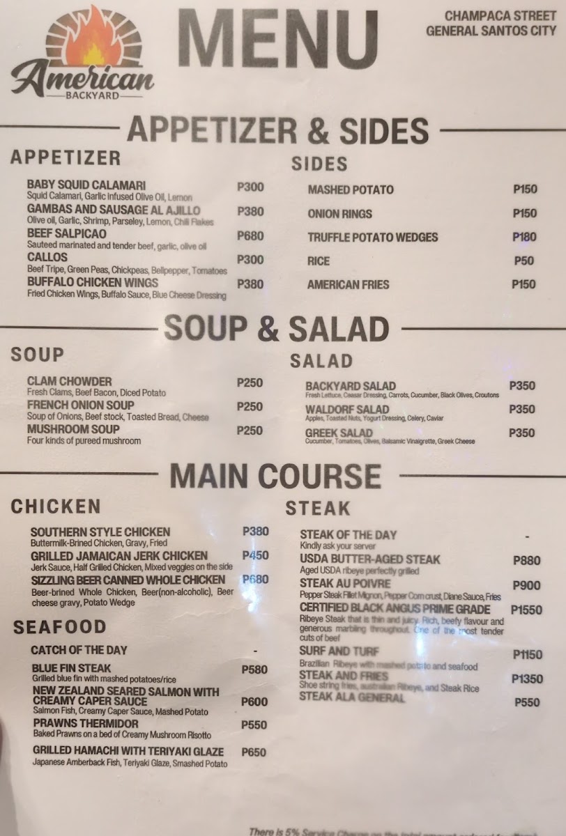 American Backyard Steakhouse Gensan Photo Menu 2