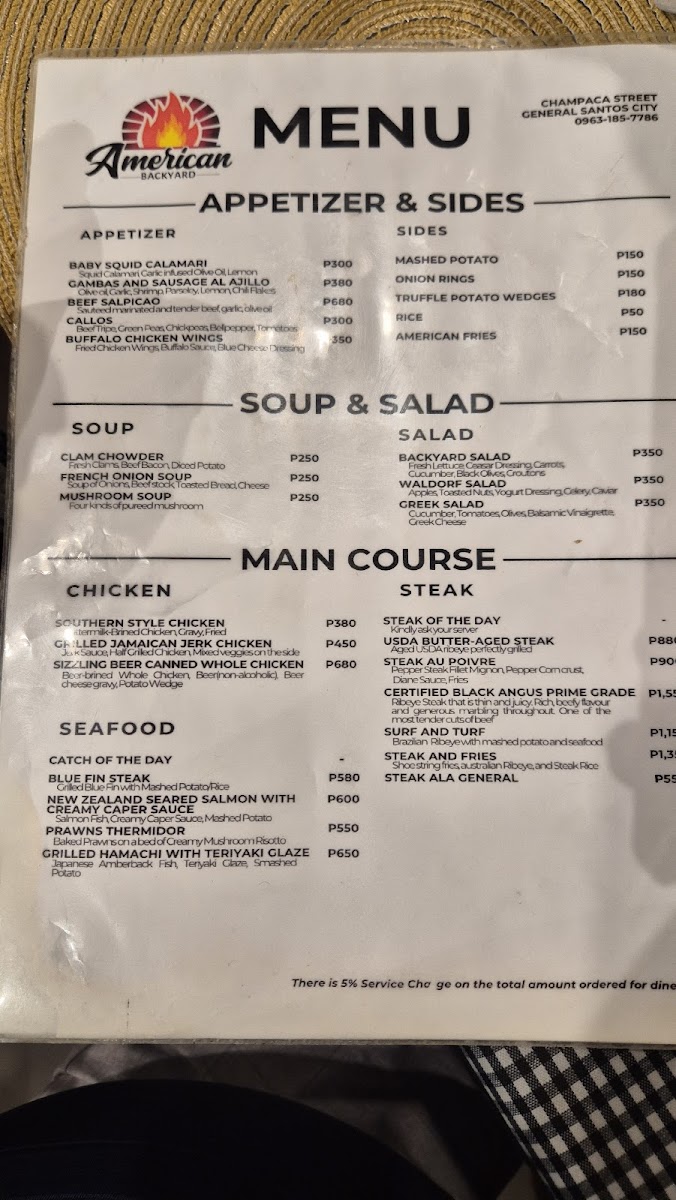 American Backyard Steakhouse Gensan Photo Menu 3