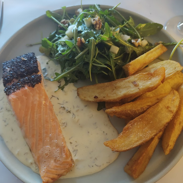 Oven Baked Atlantic Salmon Fillet Coated in Black Wattleseed with a Horseradish