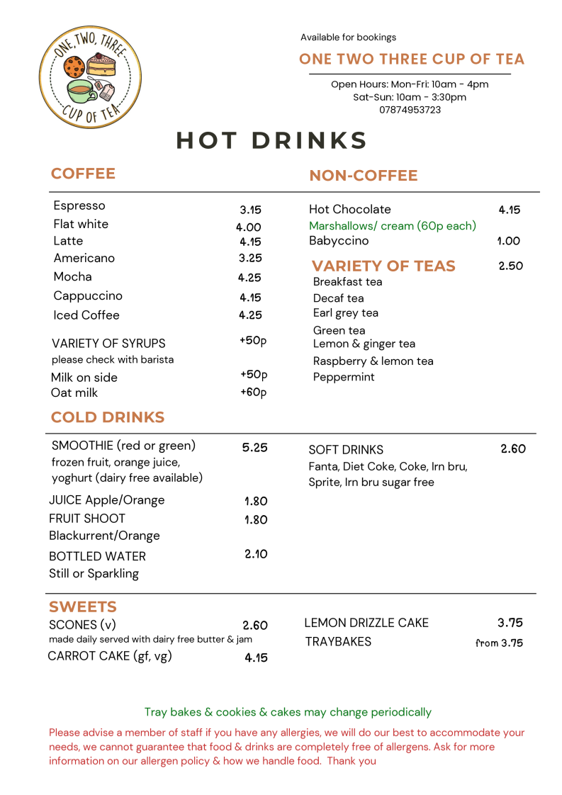 One Two Three Cup Of Tea Photo Menu 2