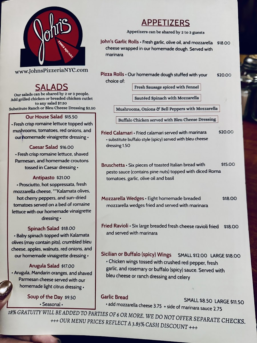 John's Pizzeria of Times Square Photo Menu 1