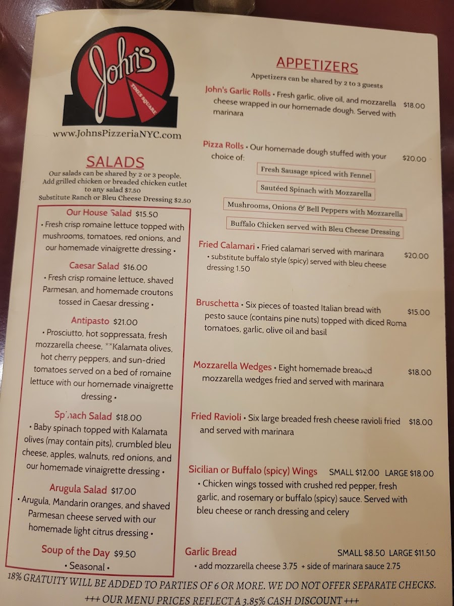 John's Pizzeria of Times Square Photo Menu 9