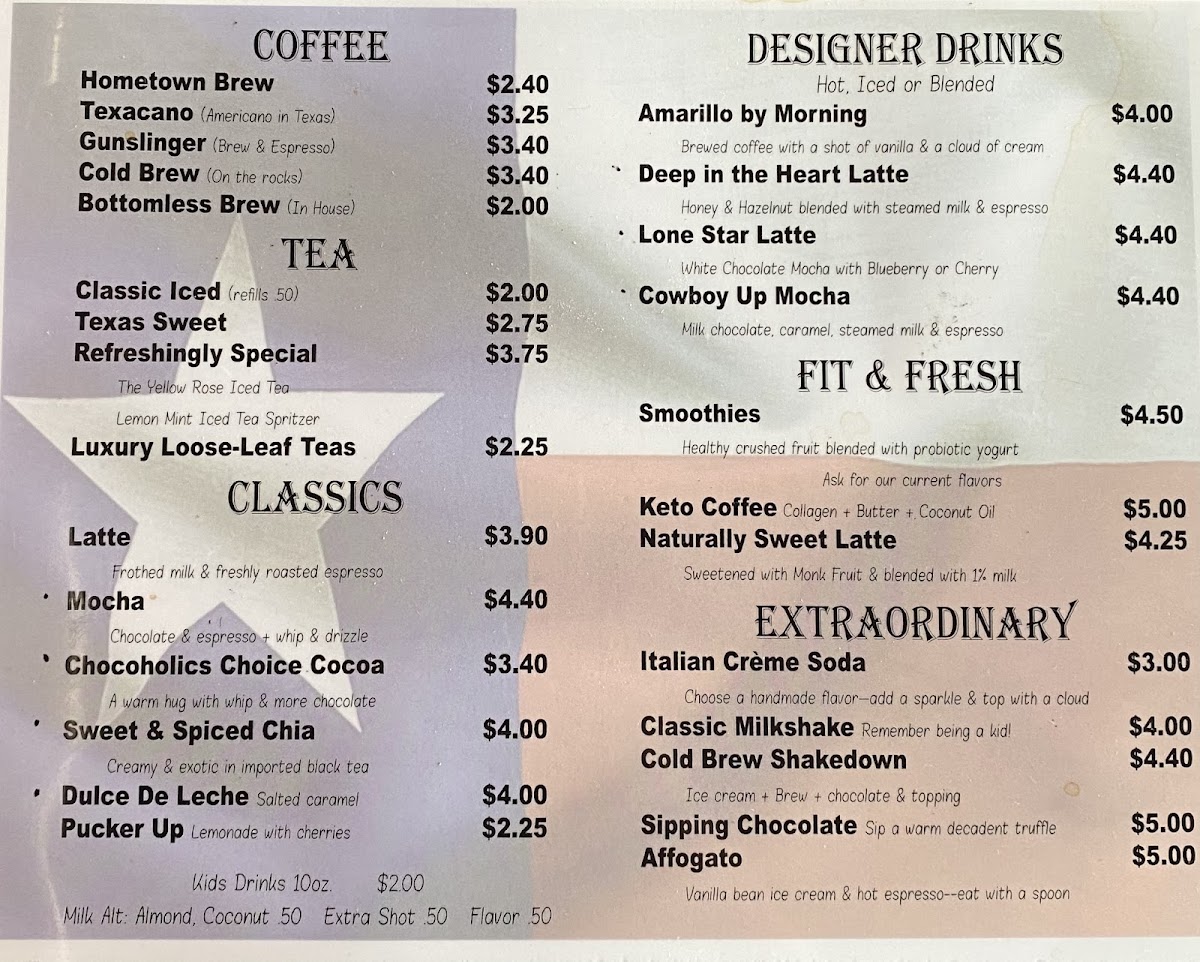 West Texas Coffee Photo Menu 1