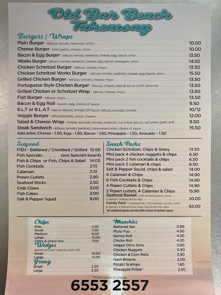 Old Bar Beach Takeaway Photo Menu 1