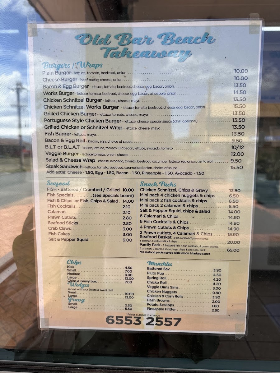 Old Bar Beach Takeaway Photo Menu 2