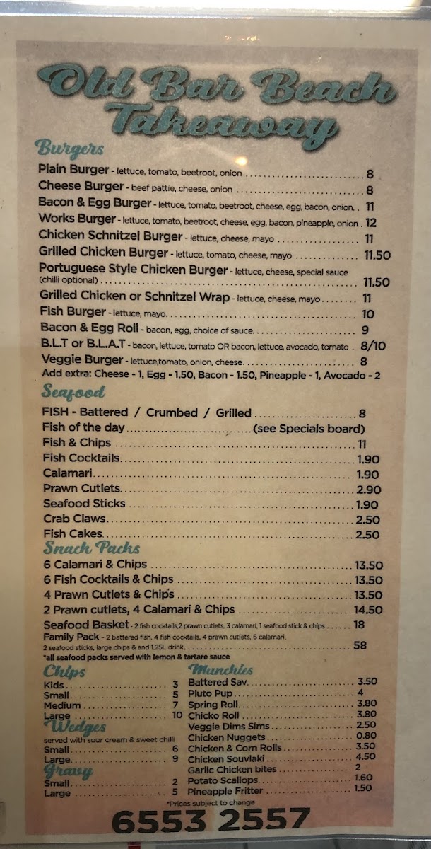 Old Bar Beach Takeaway Photo Menu 4