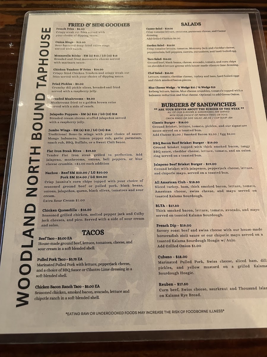 Woodland North Bound Taphouse and Sports Bar Photo Menu 1