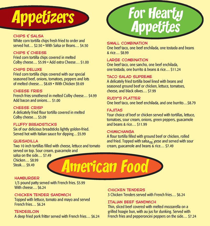 Rudy's Tacos Photo Menu 1
