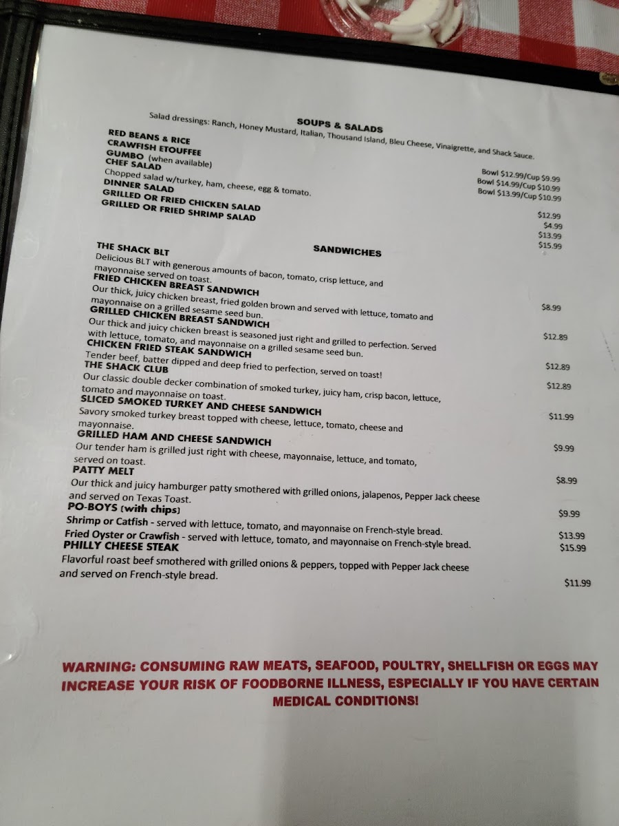 The Crawfish Shack Photo Menu 1