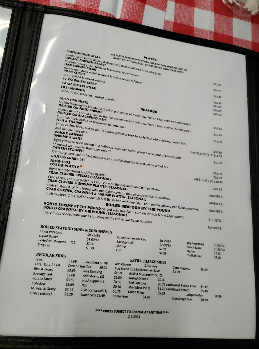 The Crawfish Shack Photo Menu 3