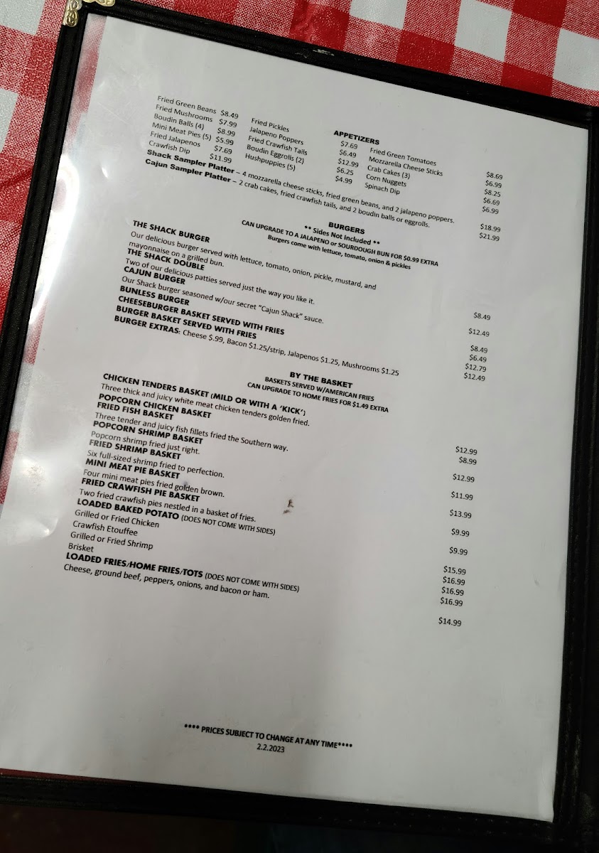 The Crawfish Shack Photo Menu 4
