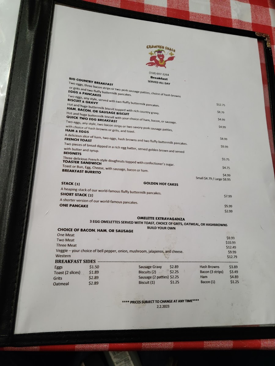 The Crawfish Shack Photo Menu 5