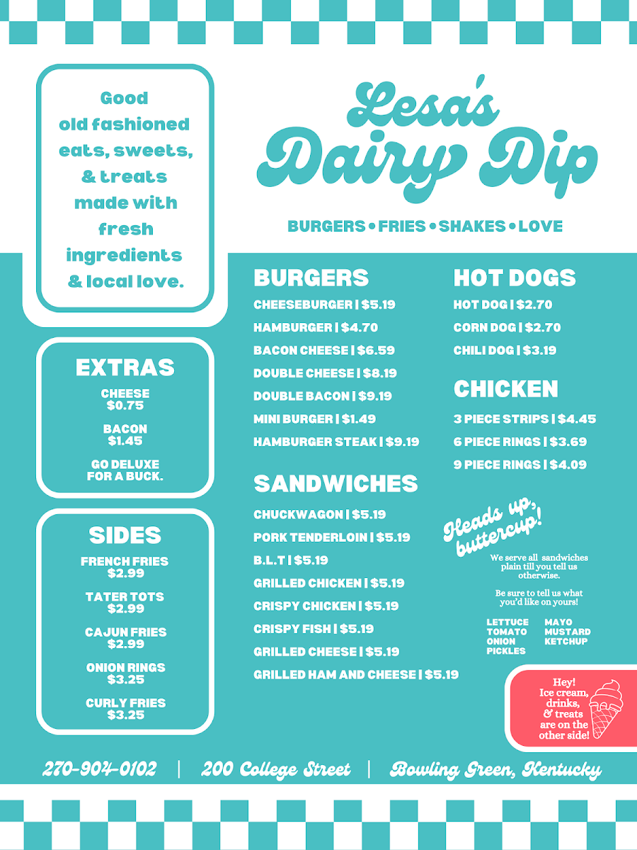 Lesa's Dairy Dip Photo Menu 2