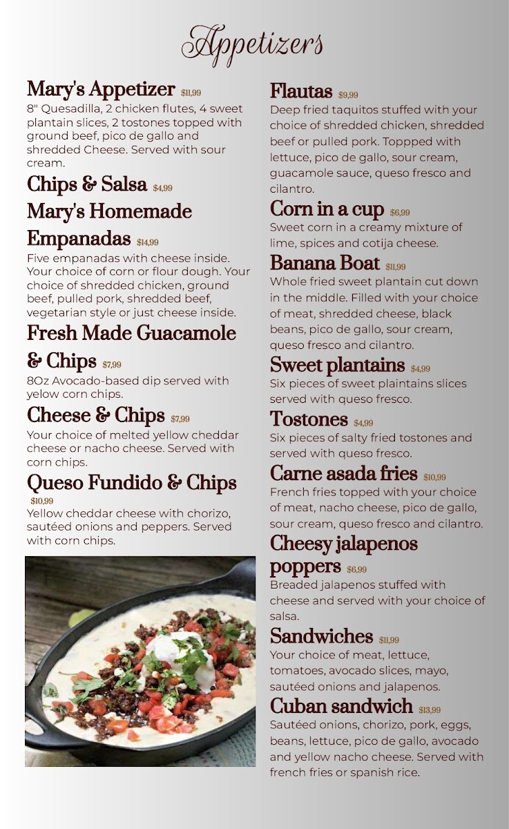 Mary's Flavory Cuisine Photo Menu 1