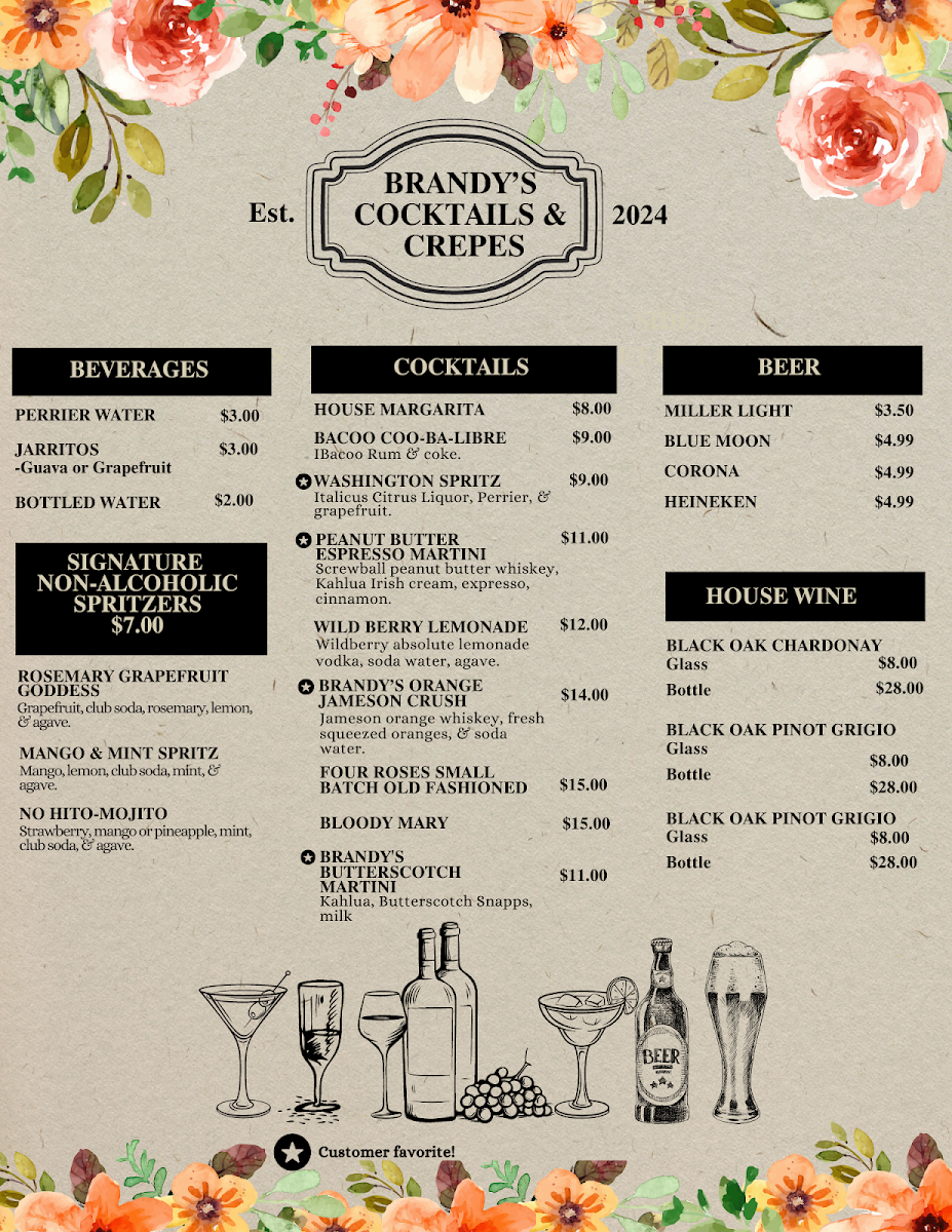 Brandy's Cocktails and Crepes Photo Menu 1