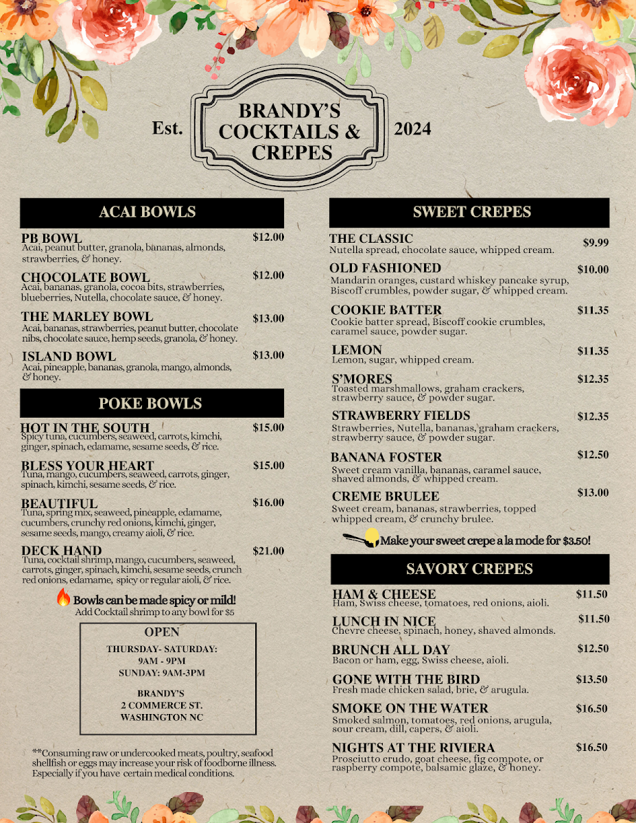 Brandy's Cocktails and Crepes Photo Menu 2
