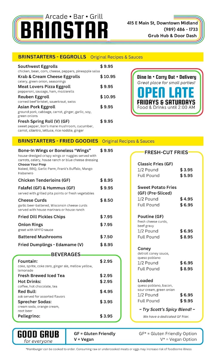 Brinstar Arcade Bar and Grill Photo Menu 1