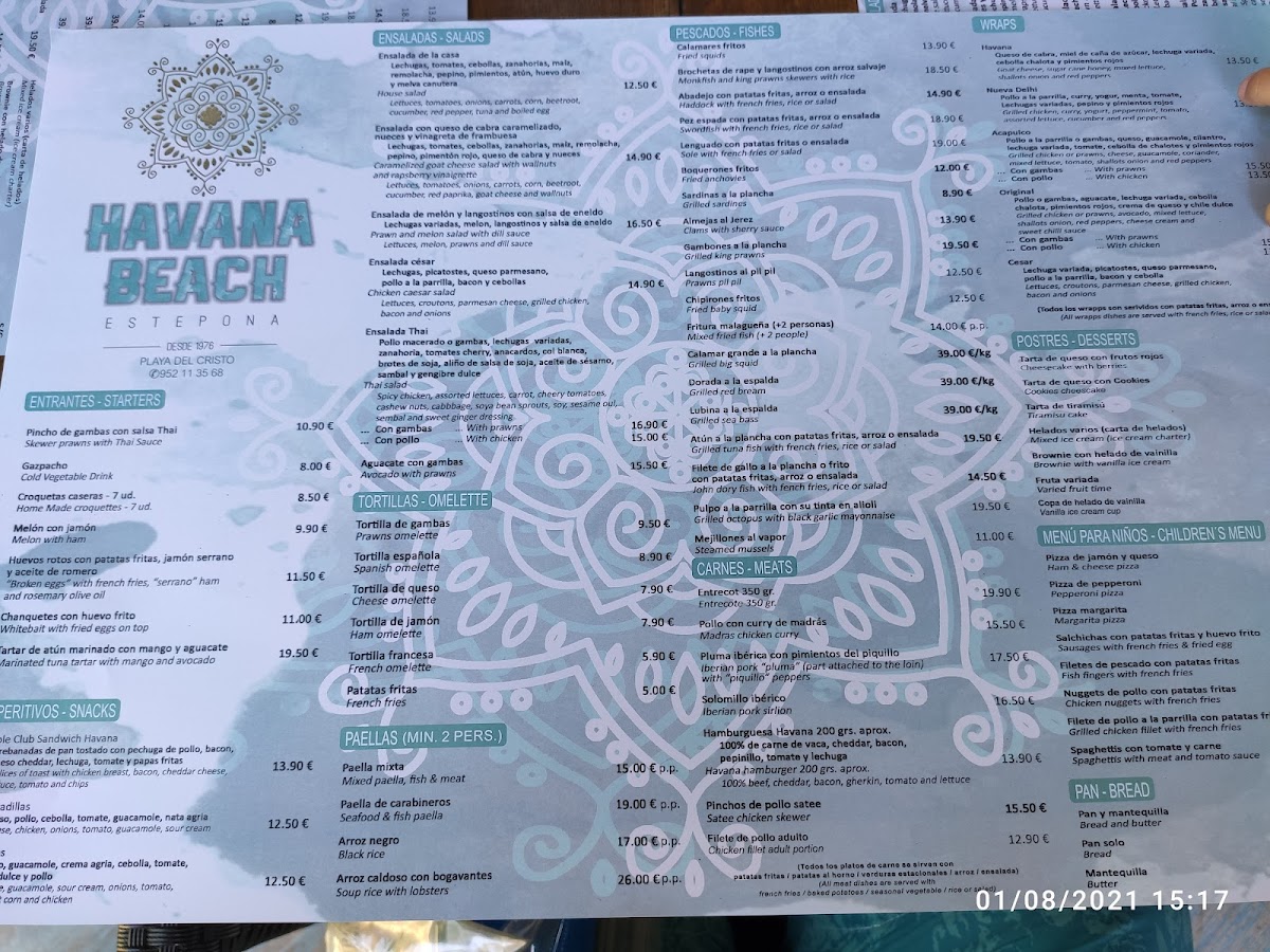 Havana Beach Bar Photo Menu 5