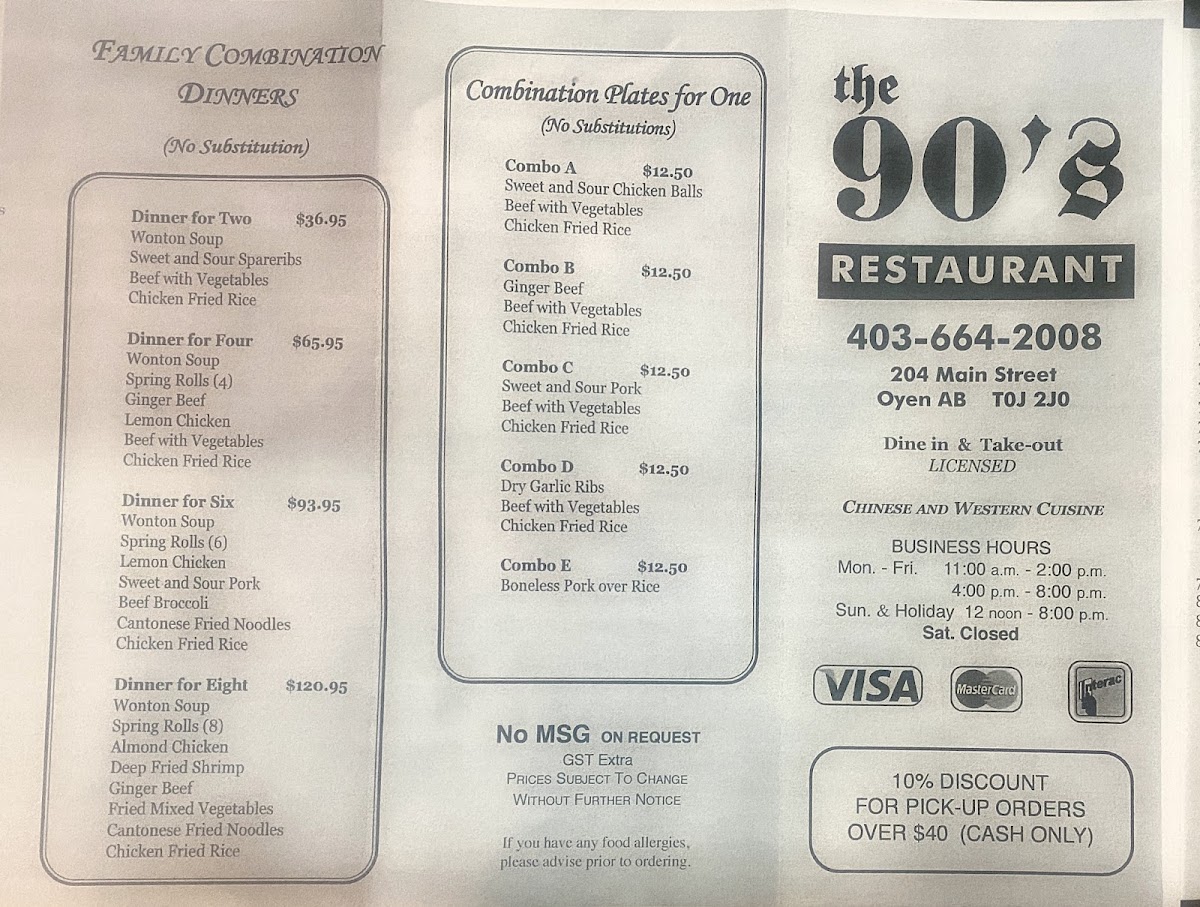 The 90's Restaurant Photo Menu 2