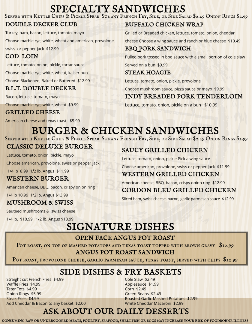 The Dive Bar and Grill Photo Menu 2
