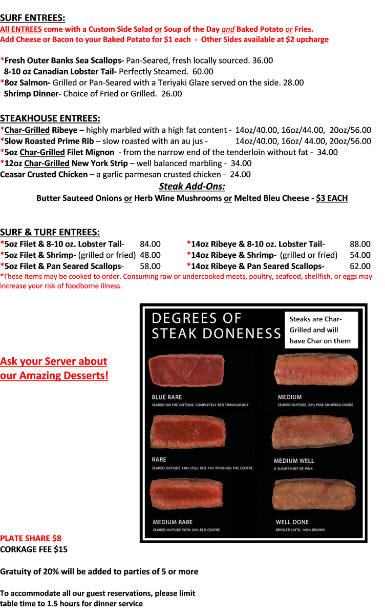Lake Park Steakhouse Photo Menu 1