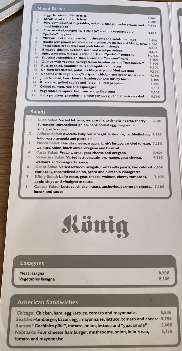 König | Girona Photo Menu 2