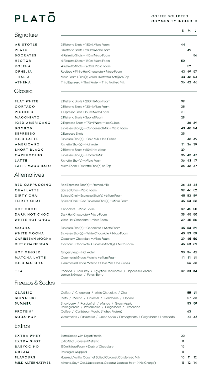 Platō Coffee - Bryanston Photo Menu 1