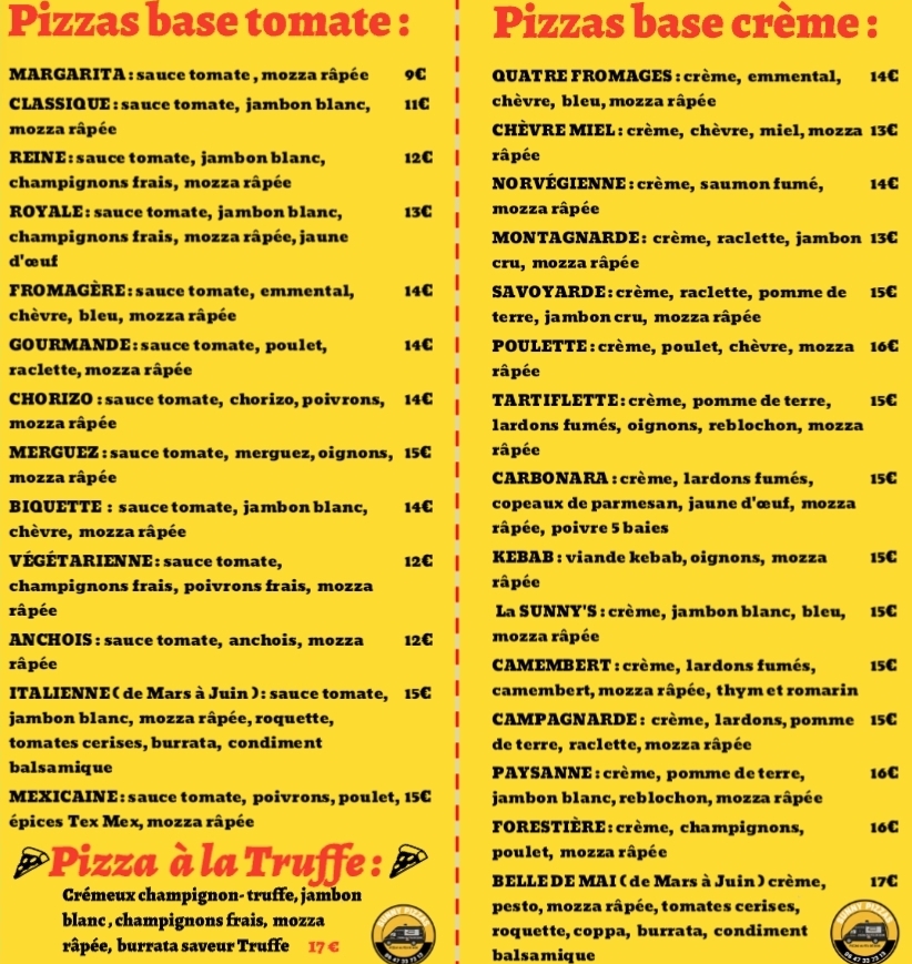 Sunny Pizzas Photo Menu 1
