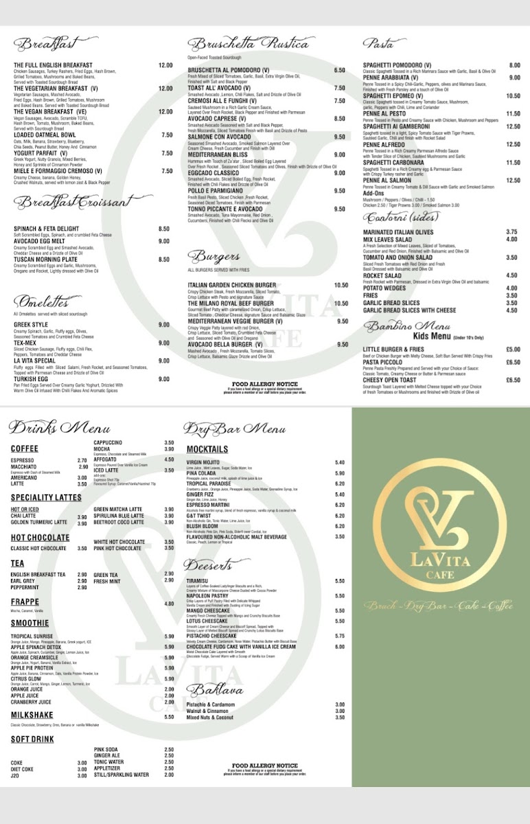 La Vita Cafe & Restaurant - King's Heath Photo Menu 1