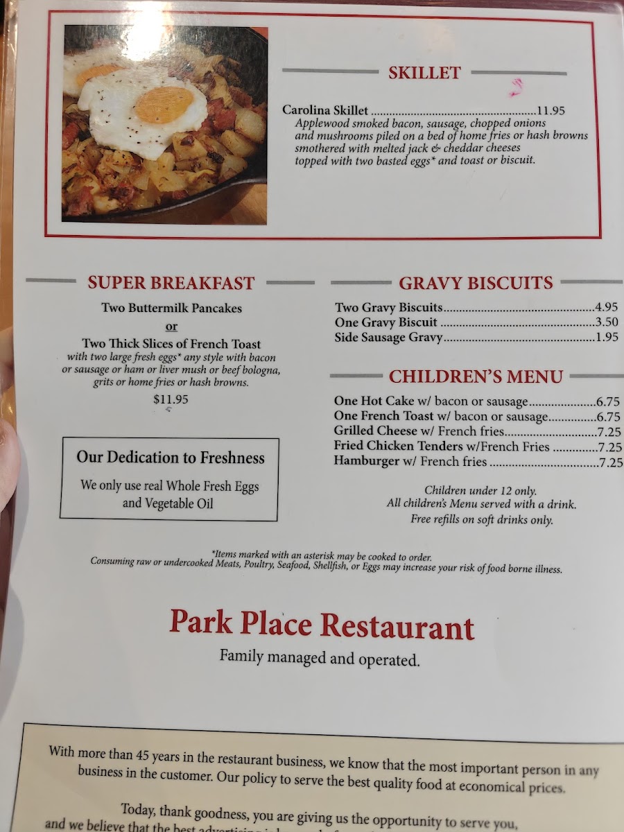 Park Place Restaurant Photo Menu 1