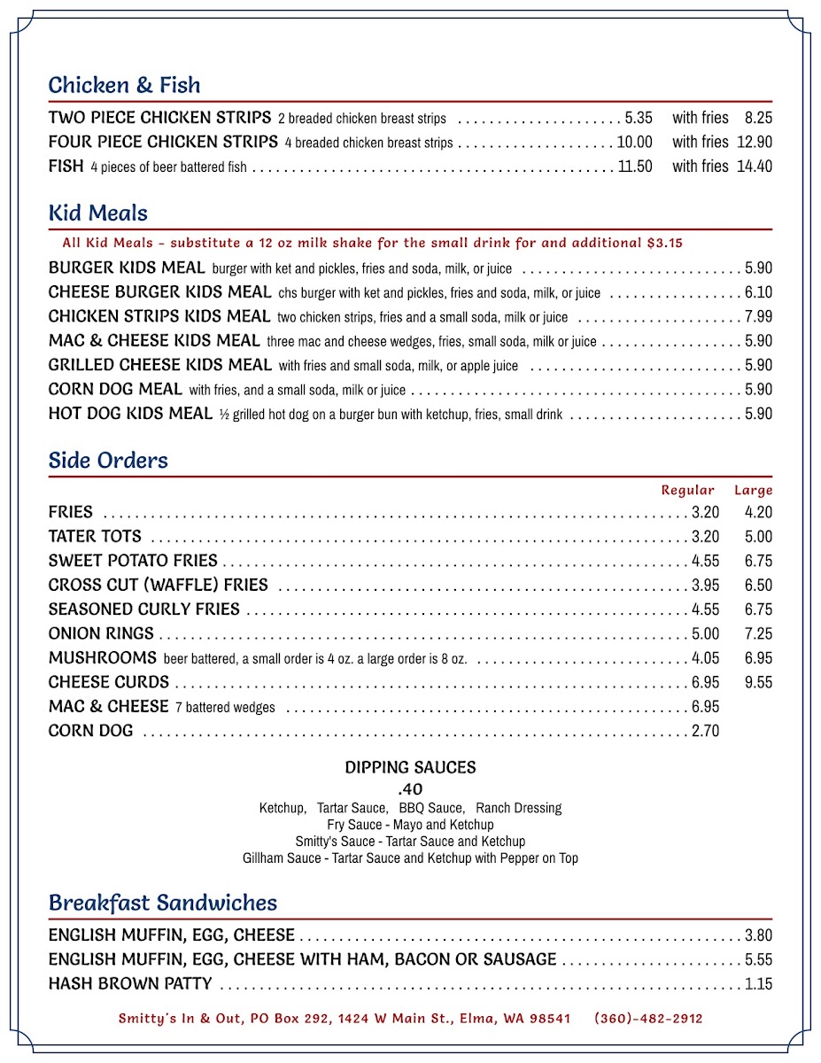 Smittys In & Out Photo Menu 1