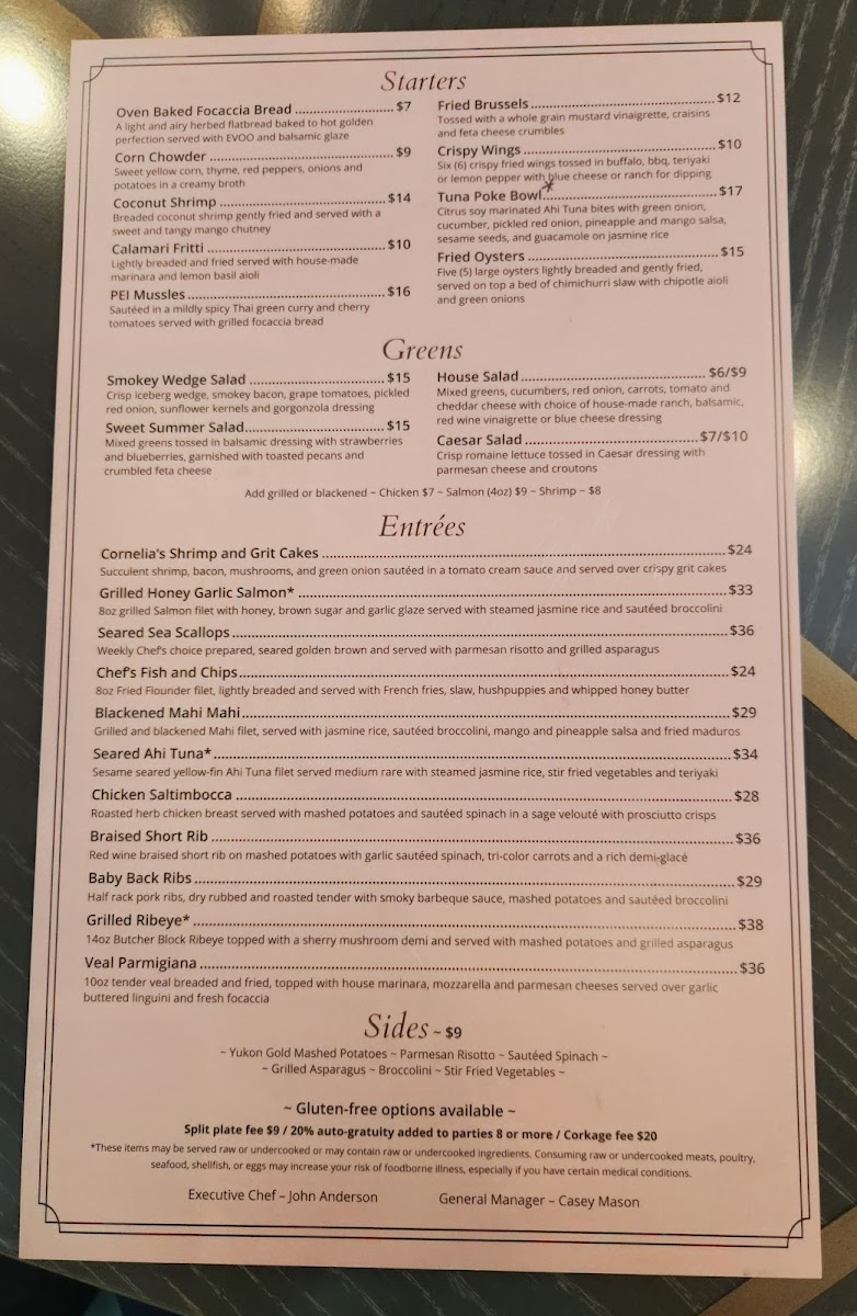 Cornelia's Restaurant Photo Menu 1