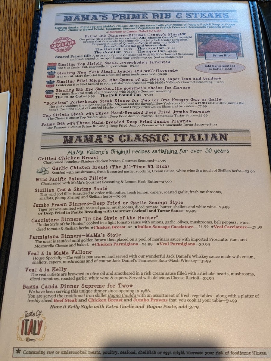MaMa Vallone's Steak House Photo Menu 1