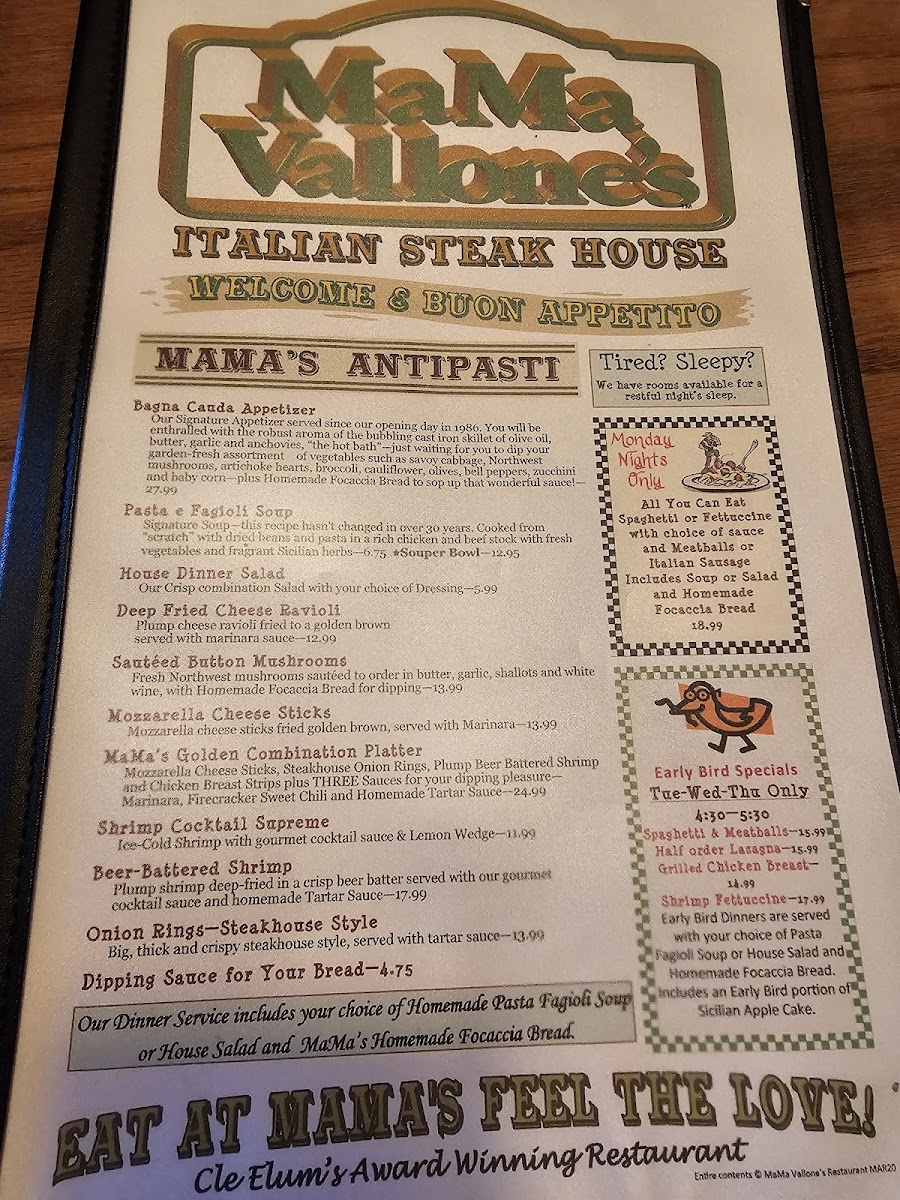 MaMa Vallone's Steak House Photo Menu 2