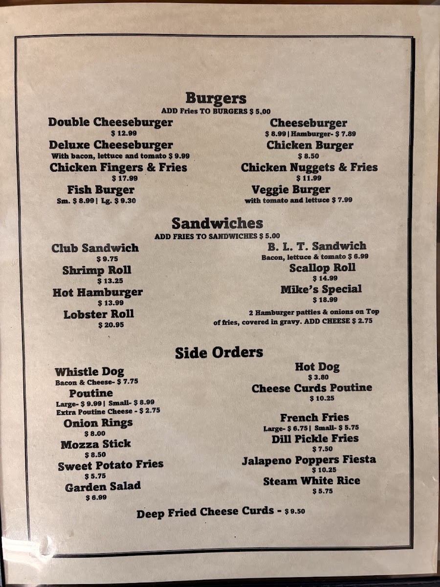 Comeau's Seafood Restaurant Photo Menu 1