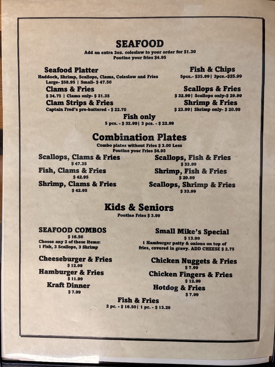 Comeau's Seafood Restaurant Photo Menu 2