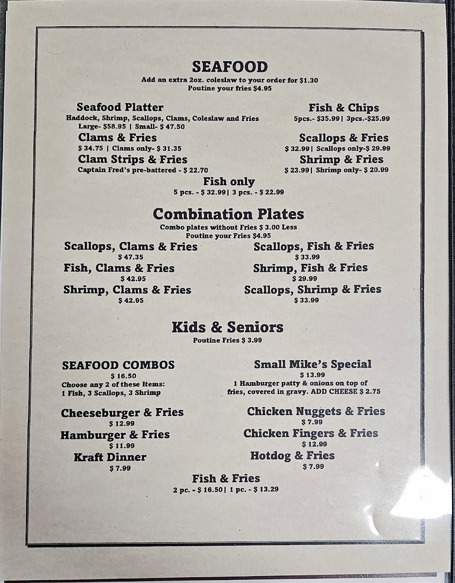 Comeau's Seafood Restaurant Photo Menu 4