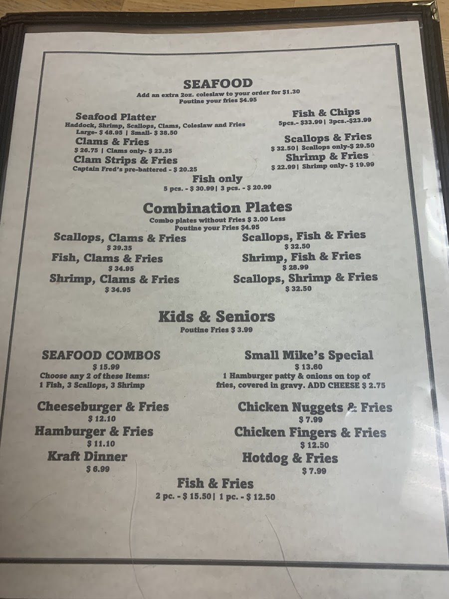 Comeau's Seafood Restaurant Photo Menu 8