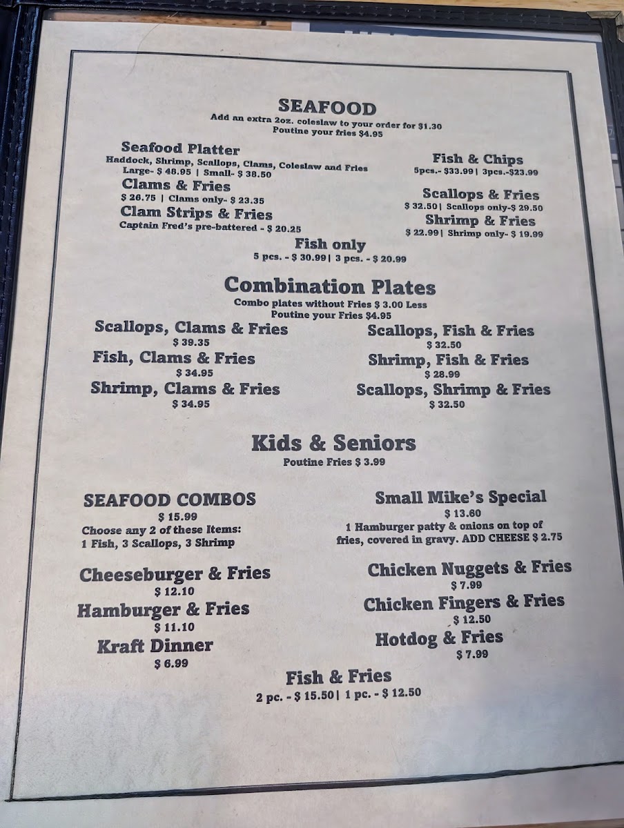 Comeau's Seafood Restaurant Photo Menu 9