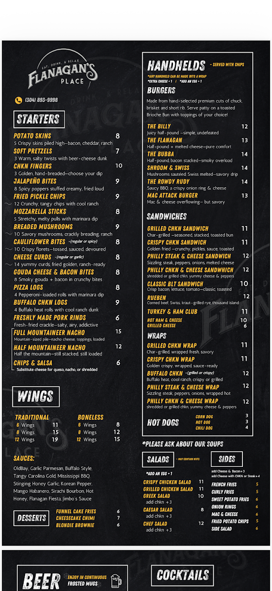 Flanagan’s Place Photo Menu 1