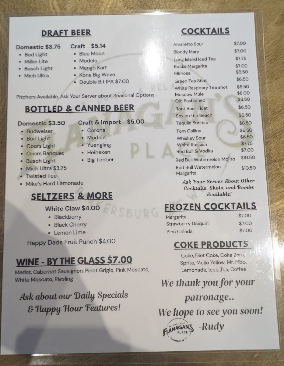 Flanagan’s Place Photo Menu 3