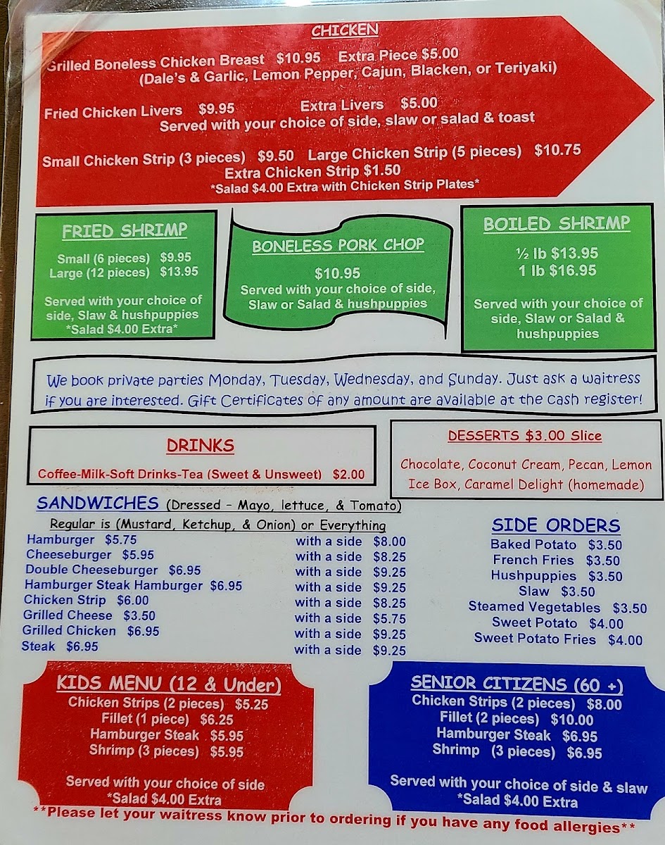 Reeves Fish & Steak House Photo Menu 1