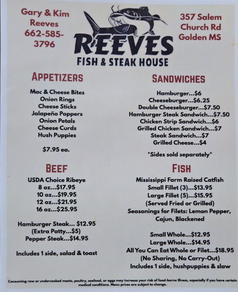 Reeves Fish & Steak House Photo Menu 2