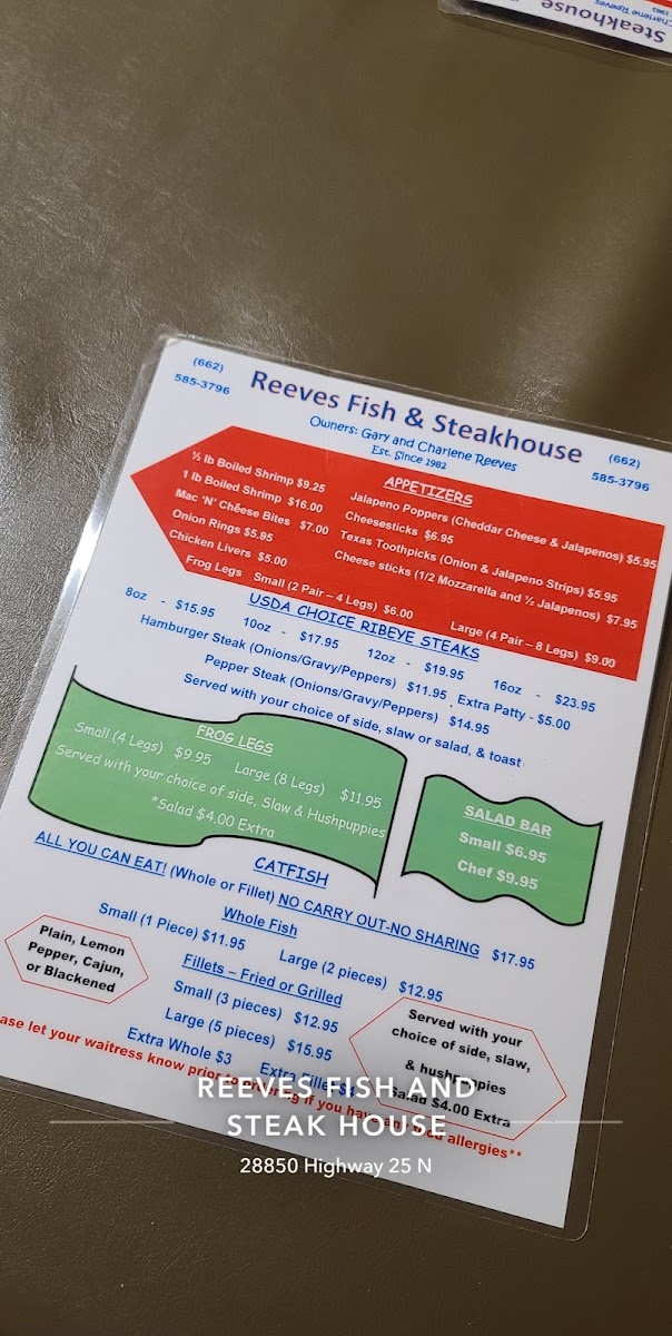 Reeves Fish & Steak House Photo Menu 3
