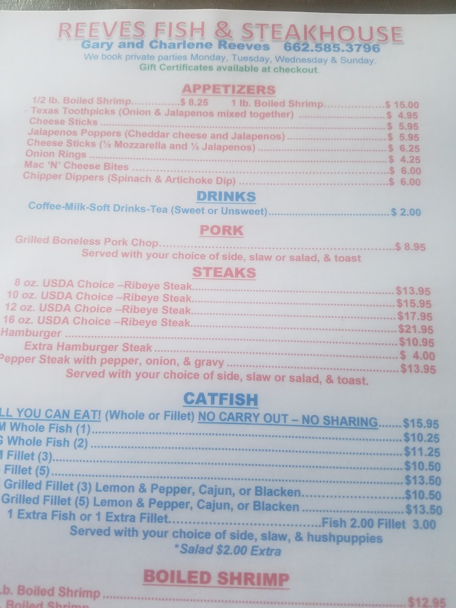 Reeves Fish & Steak House Photo Menu 4