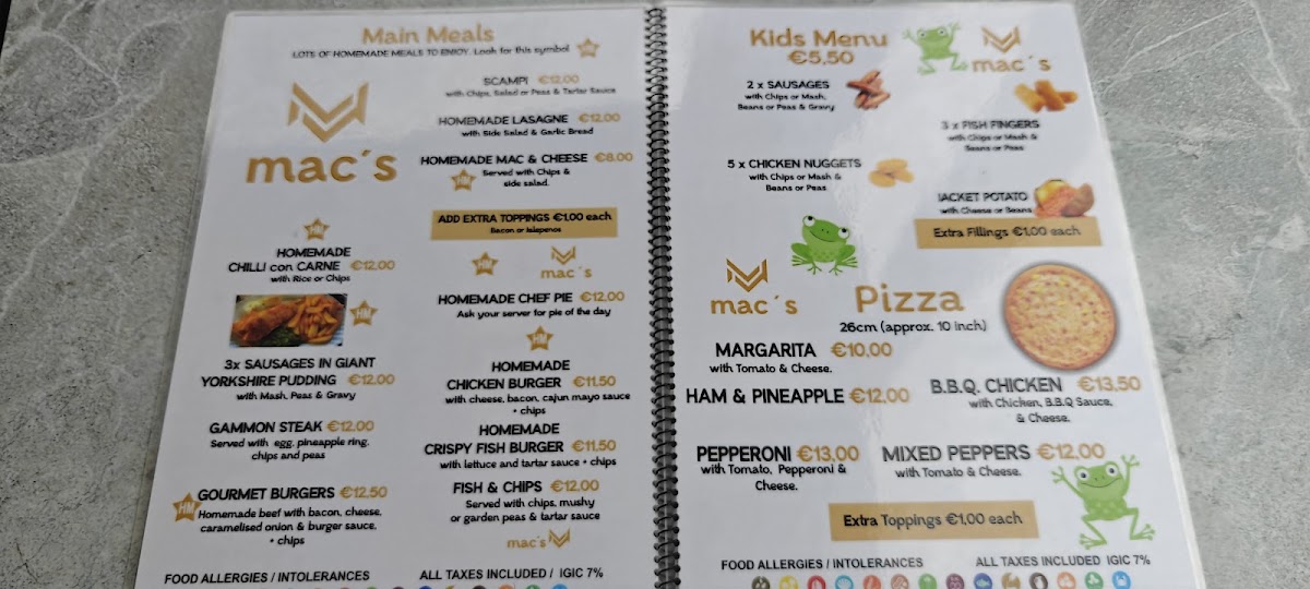 Mac's Bar and Restaurant Photo Menu 1